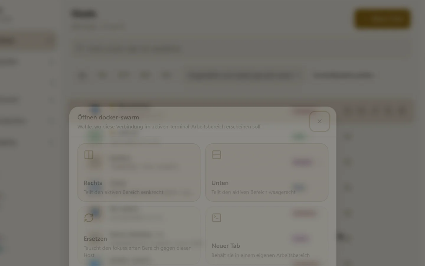 Die Ravelon-Befehlspalette, mit Strg+K geöffnet, sucht einen Host und öffnet ihn in einem neuen Tab