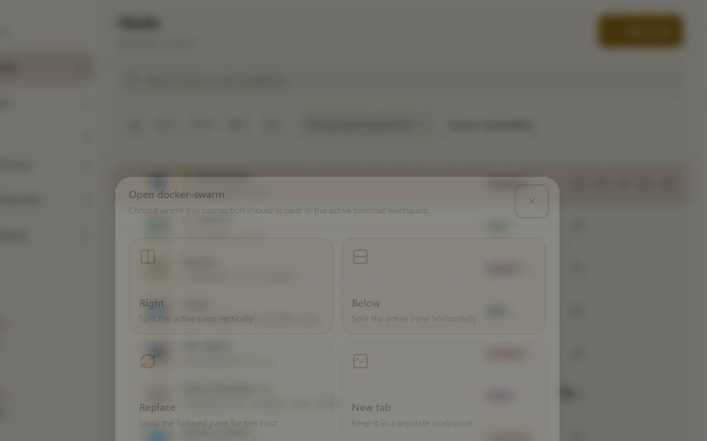 The Ravelon command palette opened with Ctrl+K, searching for a host and opening it in a new tab